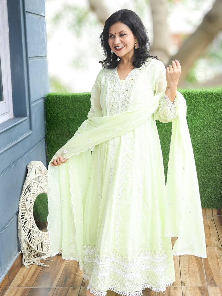 Naria Mint Embroidered Mul Cotton 3 Piece Set