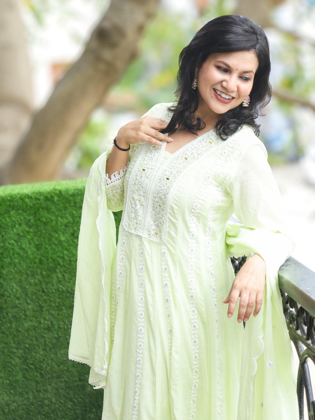 Naria Mint Embroidered Mul Cotton 3 Piece Set