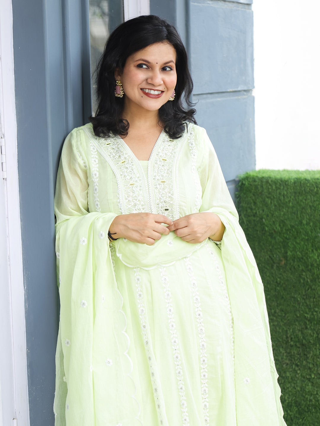 Naria Mint Embroidered Mul Cotton 3 Piece Set