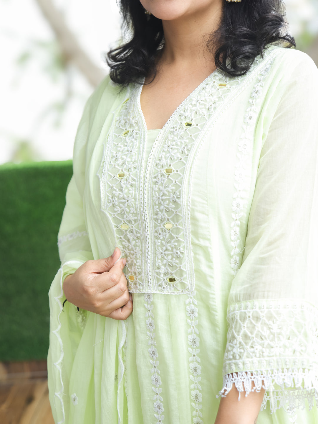 Naria Mint Embroidered Mul Cotton 3 Piece Set