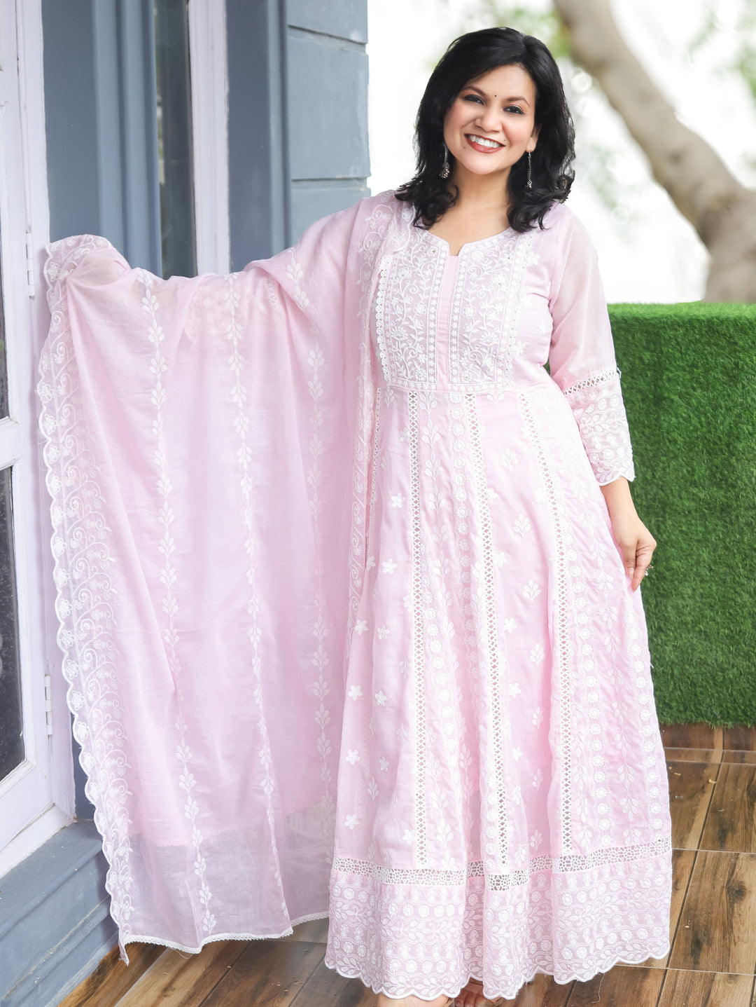 Olivia Pink Embroidered Mul Cotton 3 Piece Set