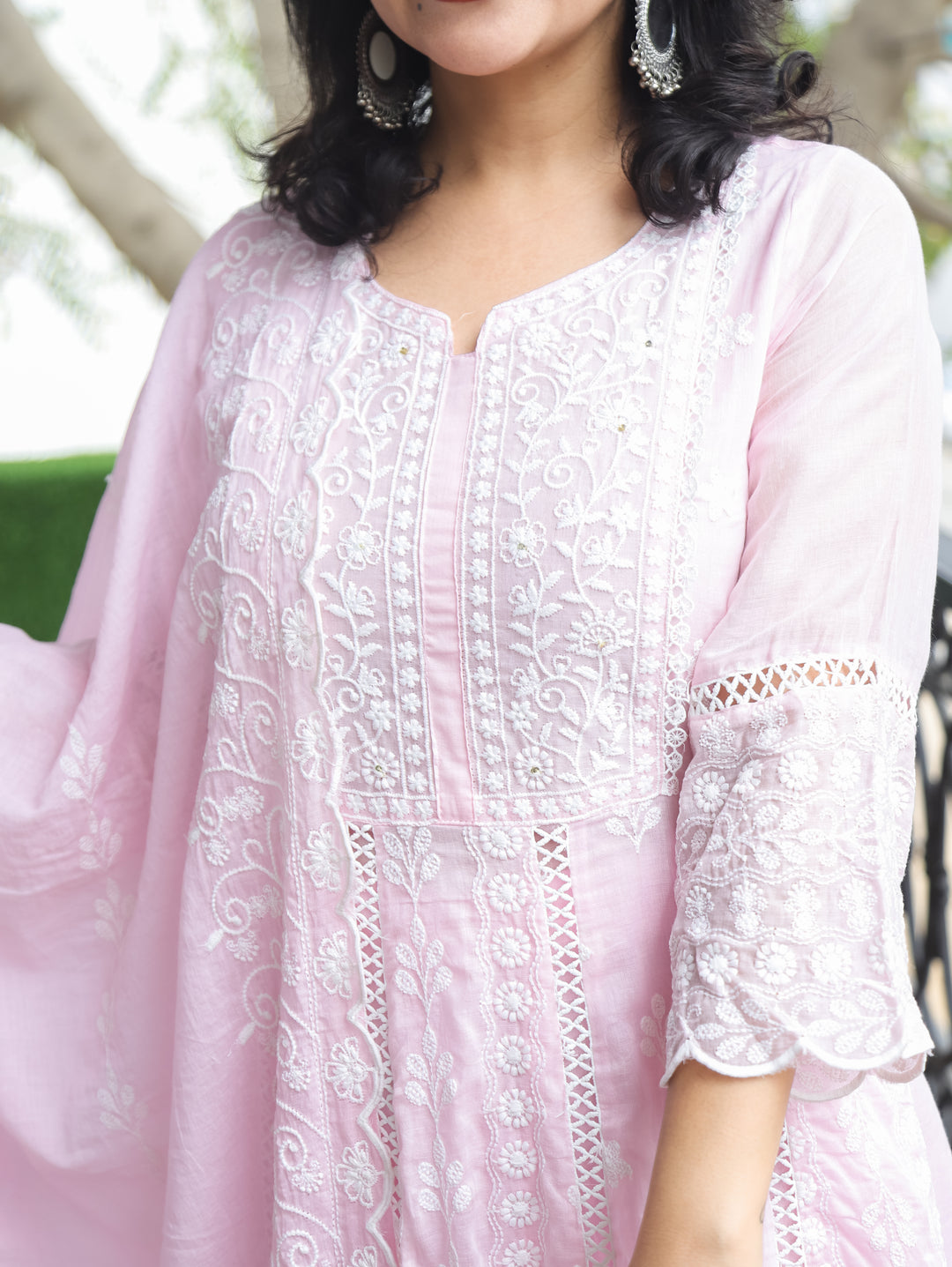Olivia Pink Embroidered Mul Cotton 3 Piece Set