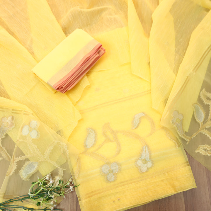 Eyana Butter Yellow Zari Detailing Tussar Cotton Chanderi Set
