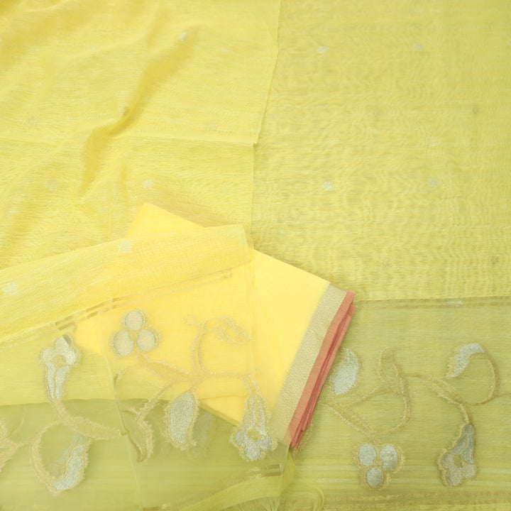 Eyana Butter Yellow Zari Detailing Tussar Cotton Chanderi Set