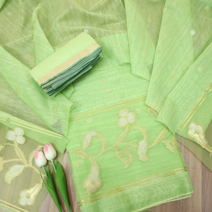 Eyana Mint Green Zari Detailing Tussar Cotton Chanderi Set