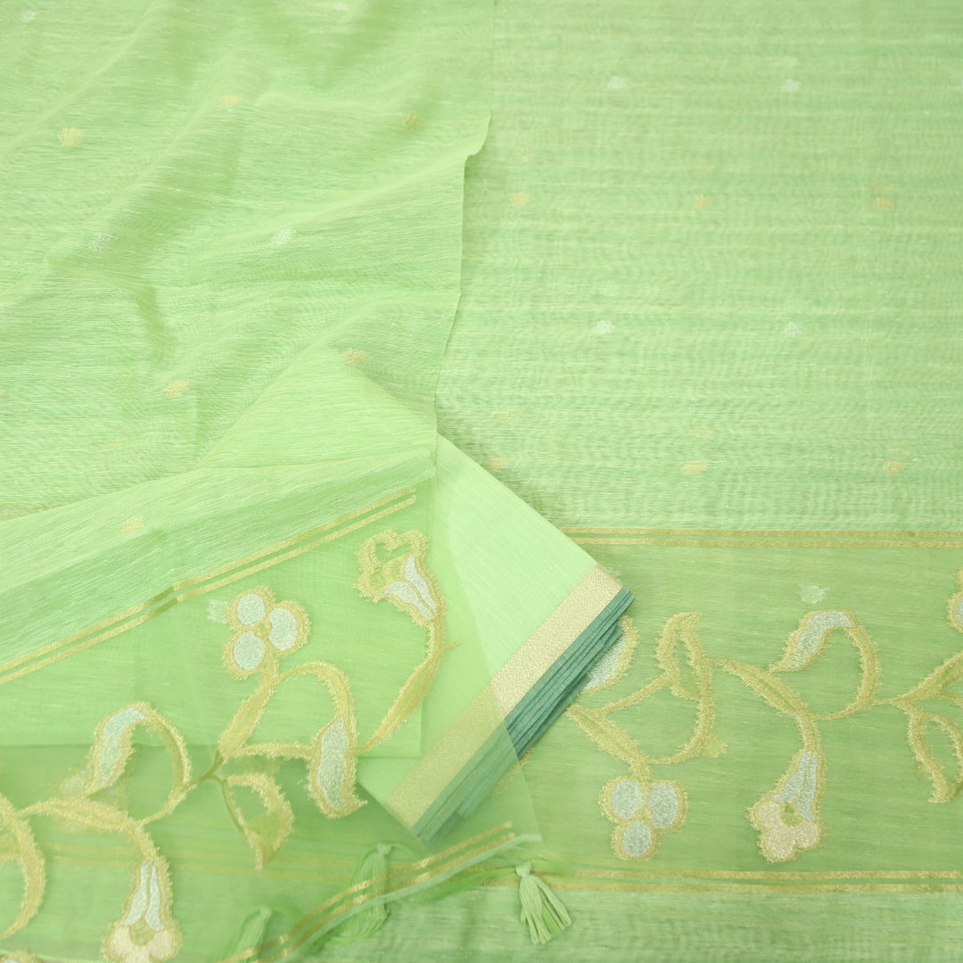 Eyana Mint Green Zari Detailing Tussar Cotton Chanderi Set