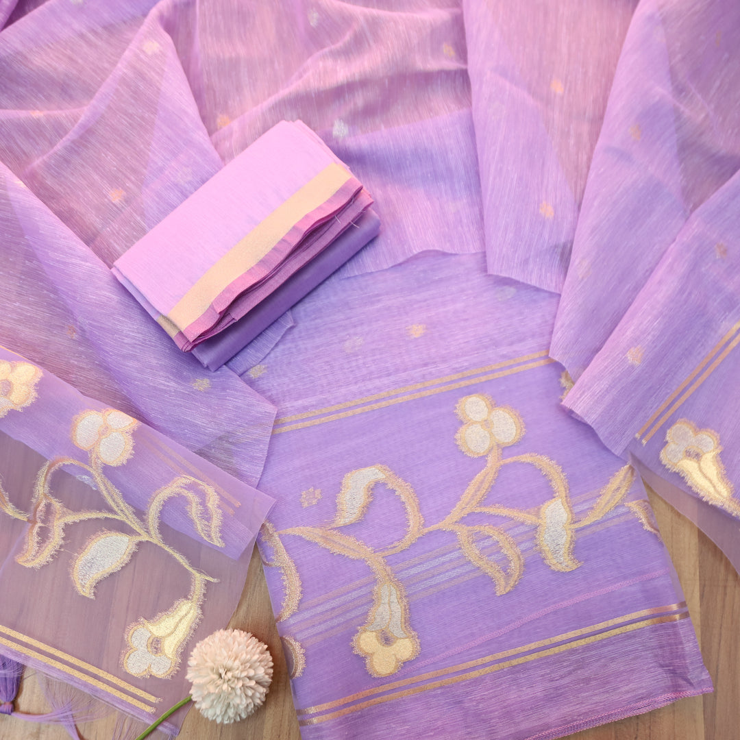 Eyana Orchid Purple Zari Detailing Tussar Cotton Chanderi Set