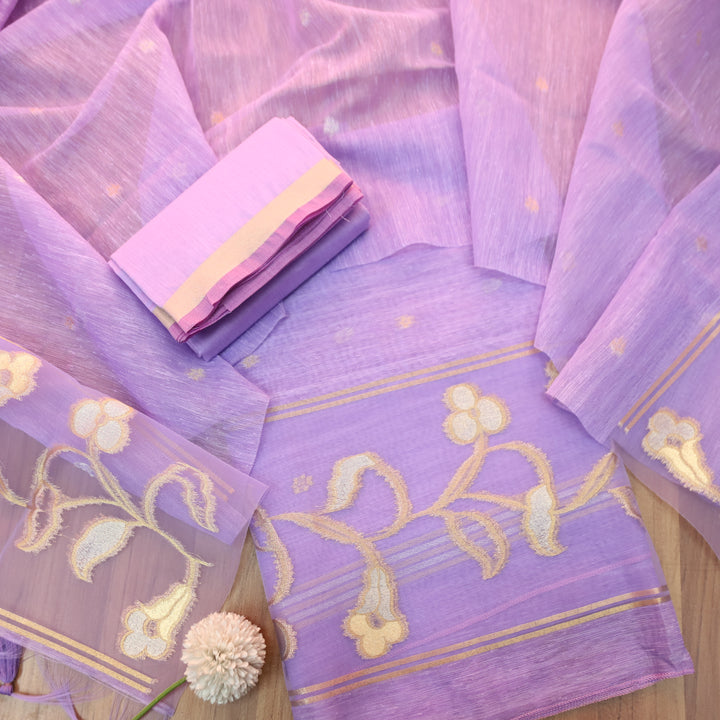 Eyana Orchid Purple Zari Detailing Tussar Cotton Chanderi Set