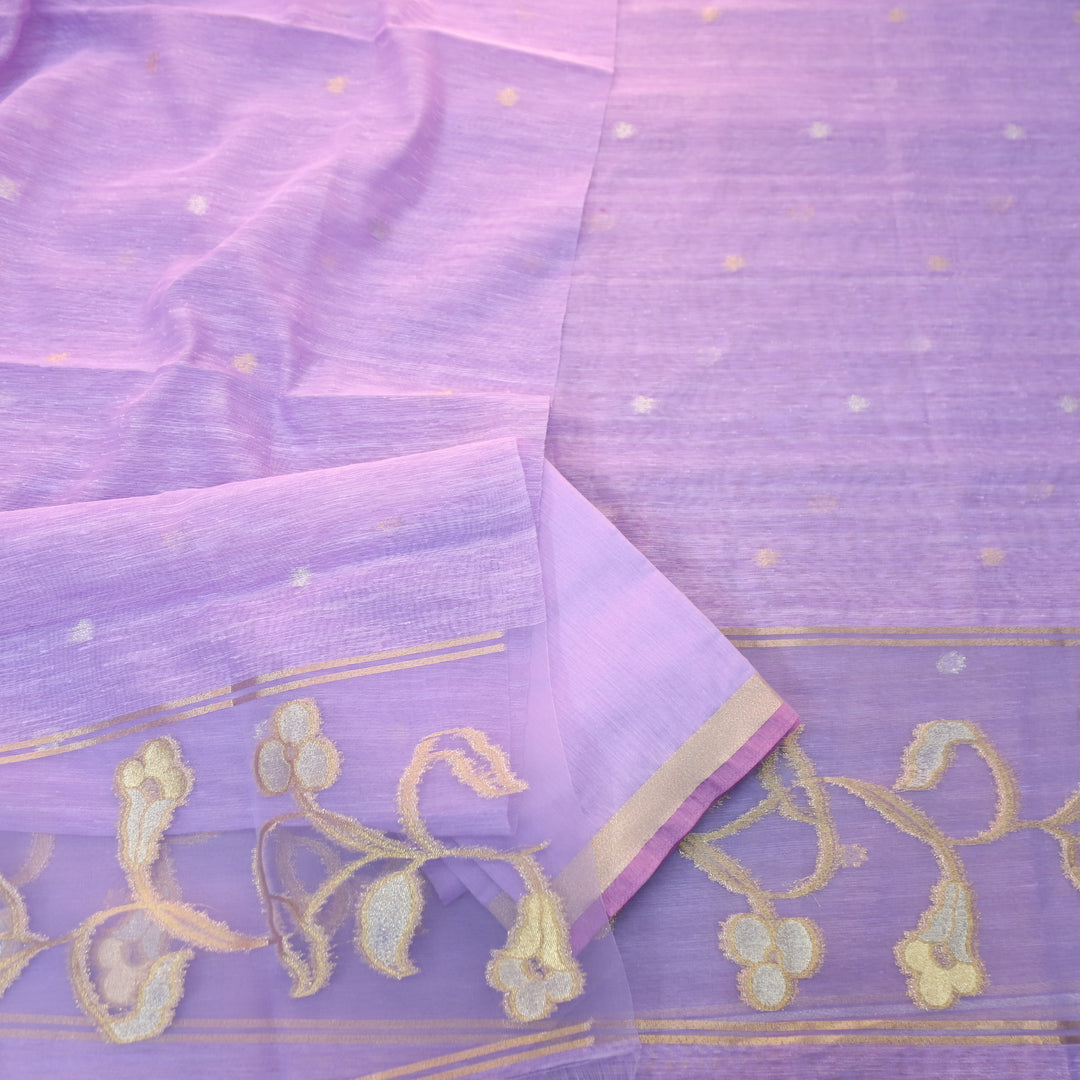 Eyana Orchid Purple Zari Detailing Tussar Cotton Chanderi Set