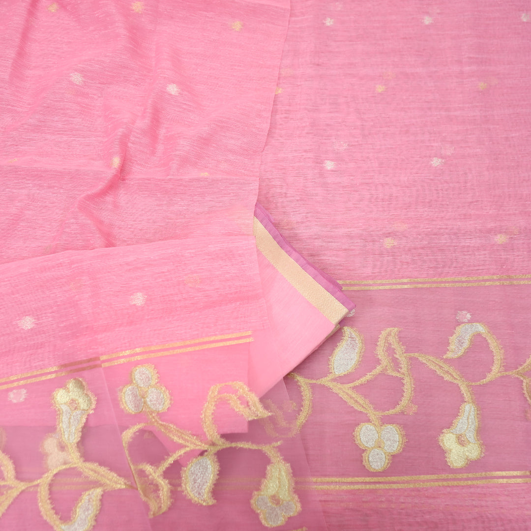 Eyana Candy Pink Zari Detailing Tussar Cotton Chanderi Set