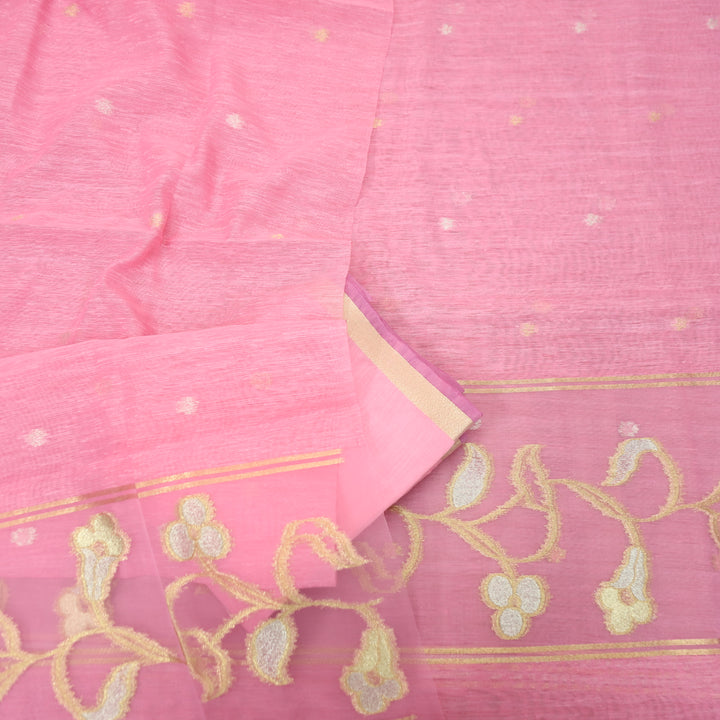 Eyana Candy Pink Zari Detailing Tussar Cotton Chanderi Set