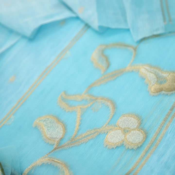 Eyana Ice Blue Zari Detailing Tussar Cotton Chanderi Set