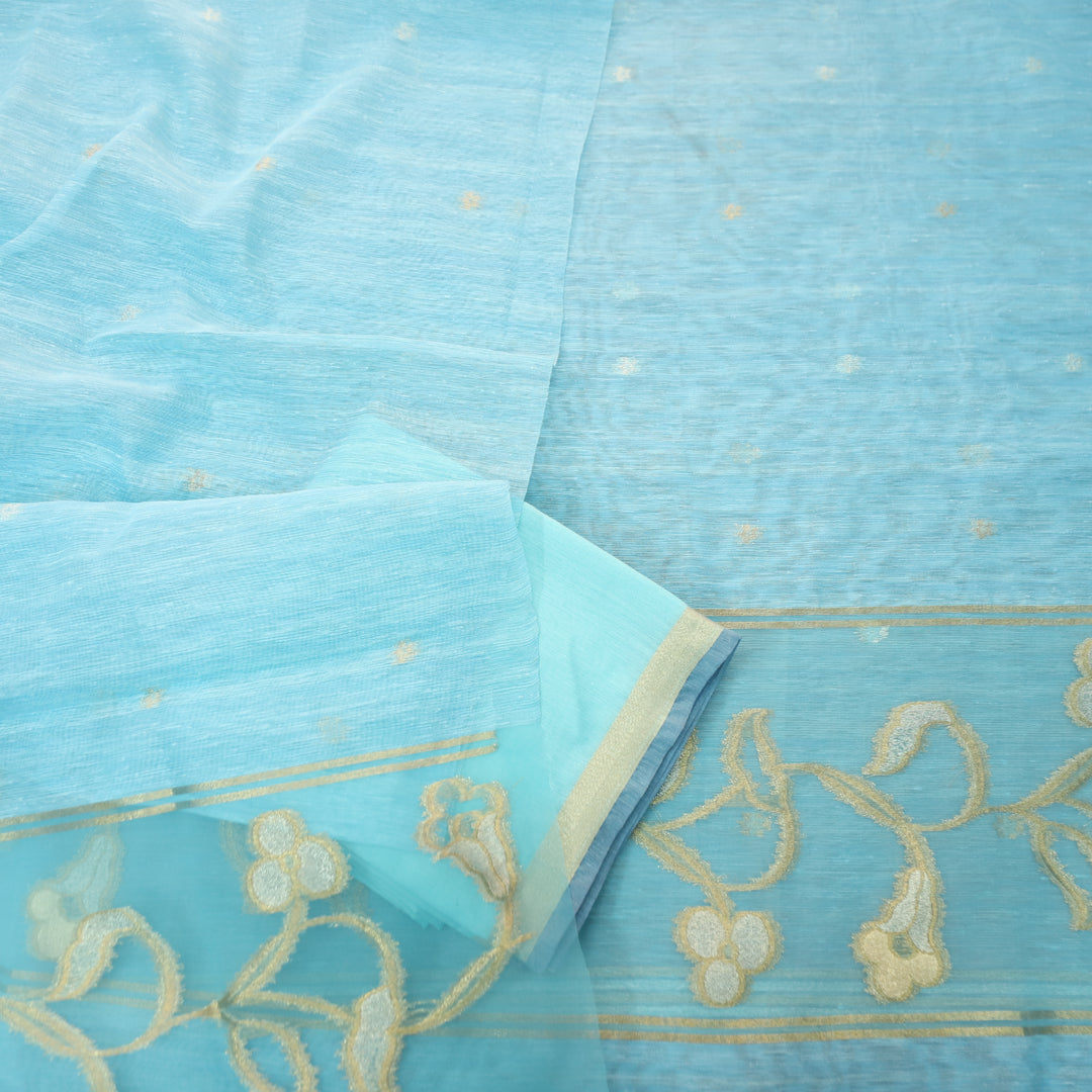 Eyana Ice Blue Zari Detailing Tussar Cotton Chanderi Set