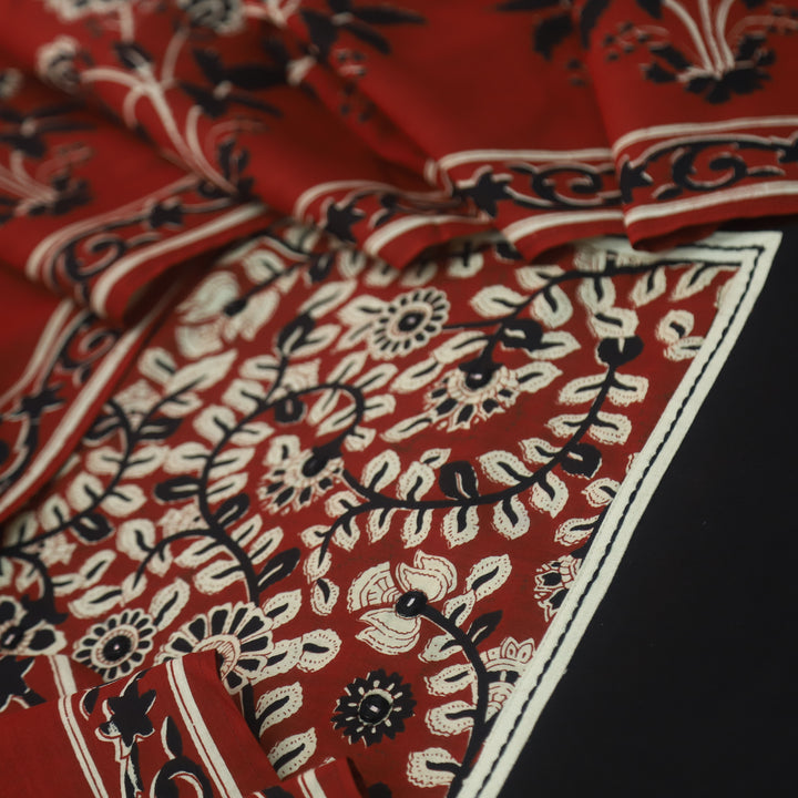 Roopsakhi Ebony Black Mirror Work Detailing in Kalamkari Yoke Cotton Suit Set