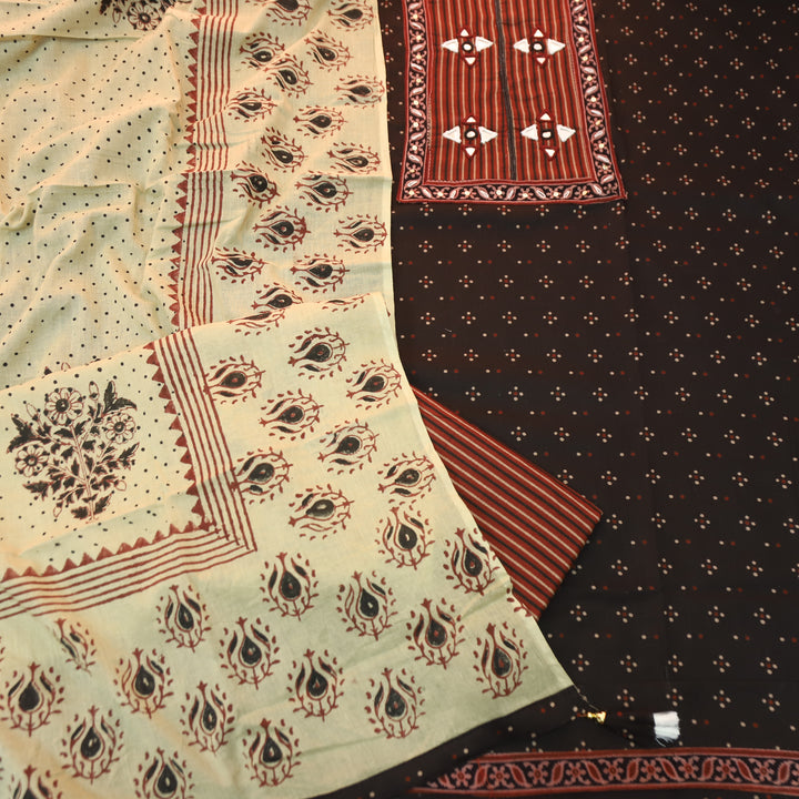 Khushi Red Kutch Patch with Mirror Work Ajrakh Print Cotton Set