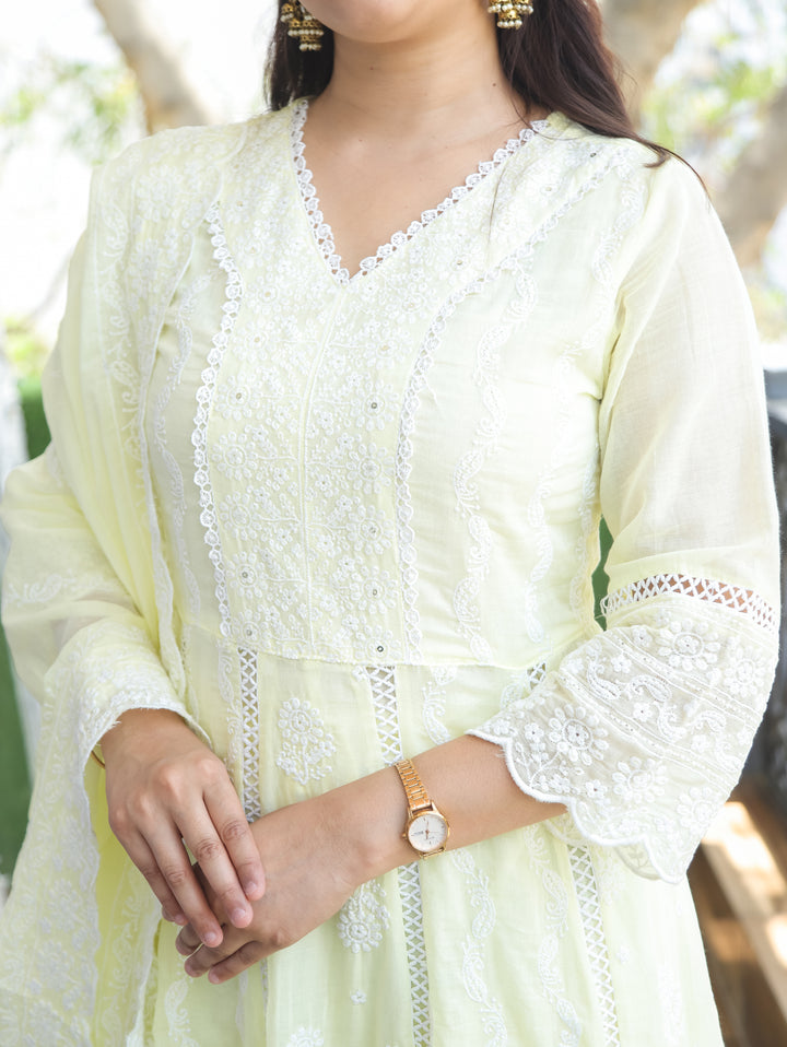 Sophia Butter Yellow Anarkali Mul Cotton 3 Piece Set