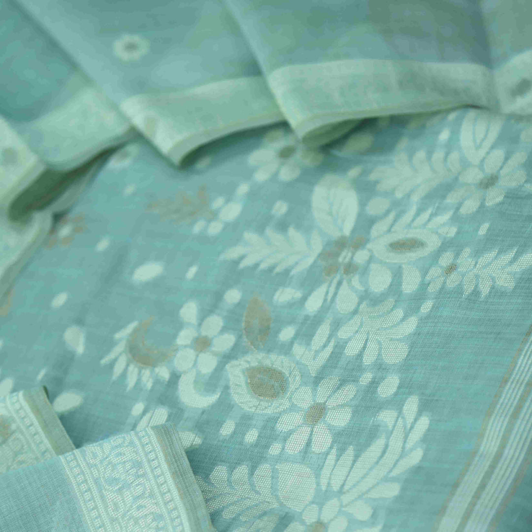 Faasla Ocean Blue Zari with Authentic Jamdani Weaved Suit Set D2