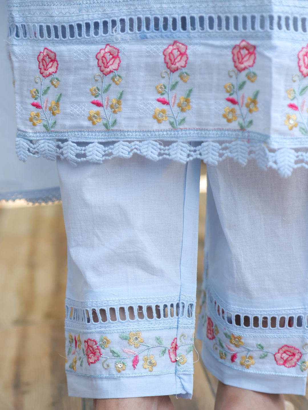 Chloe Stone Blue Floral Mul Cotton 3 Piece Set