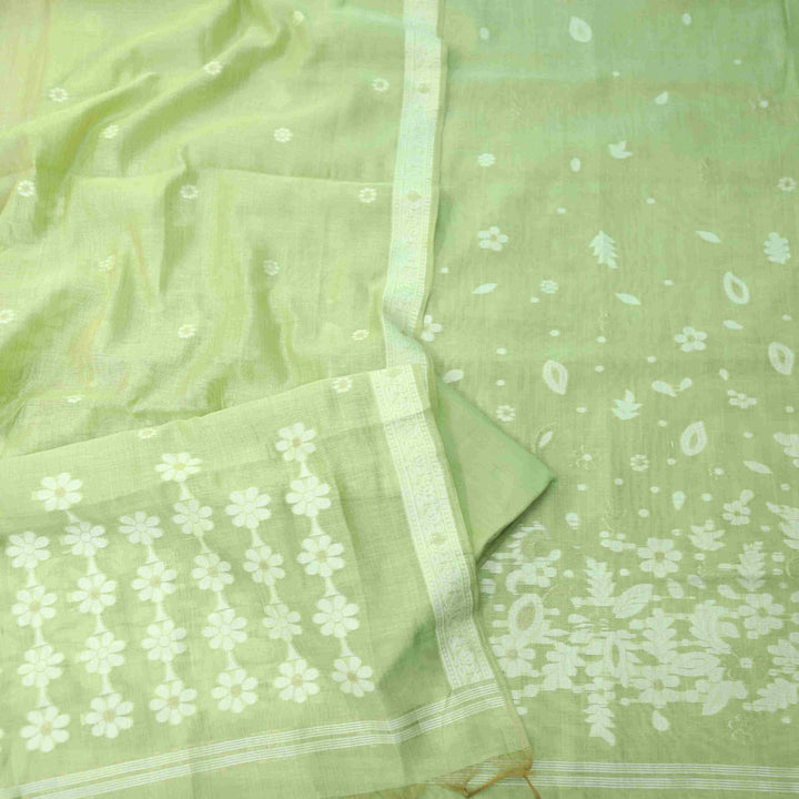 Faasla Minty Lemon Zari with Authentic Jamdani Weaved Suit Set D2
