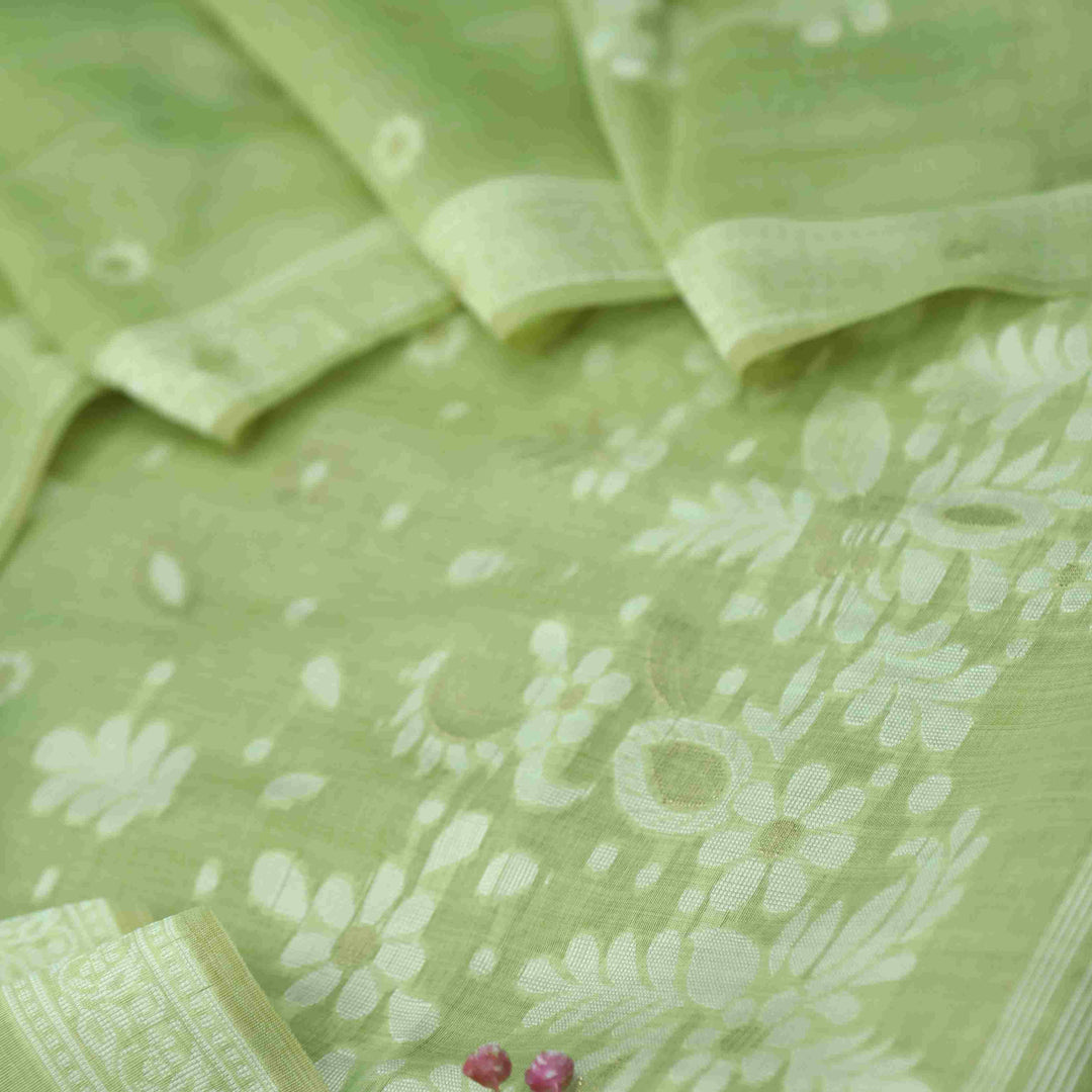 Faasla Minty Lemon Zari with Authentic Jamdani Weaved Suit Set D2