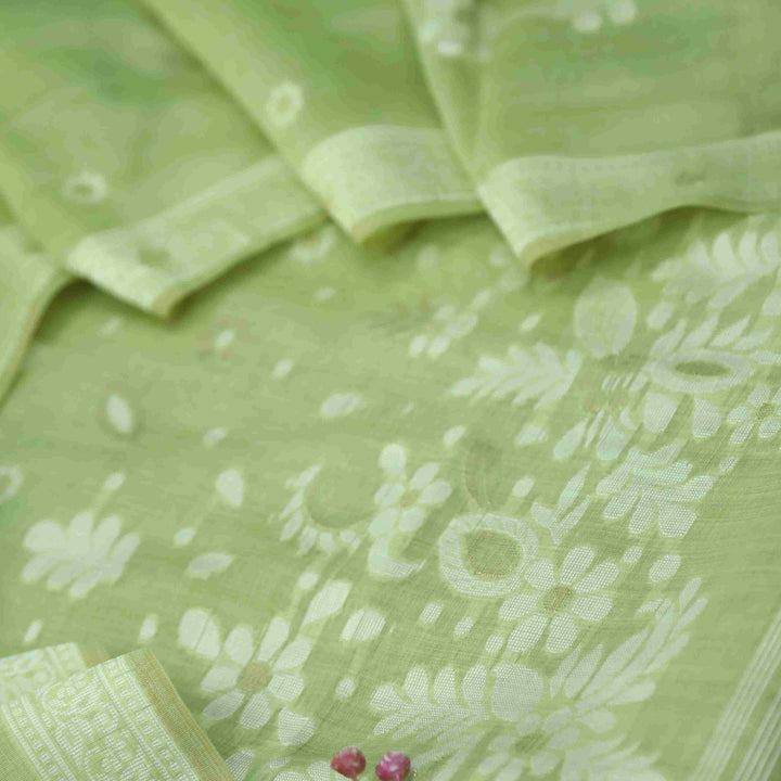 Faasla Minty Lemon Zari with Authentic Jamdani Weaved Suit Set D2