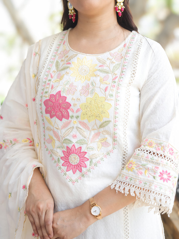 Chloe Shell Beige Embroidered Cotton 3 Piece Set