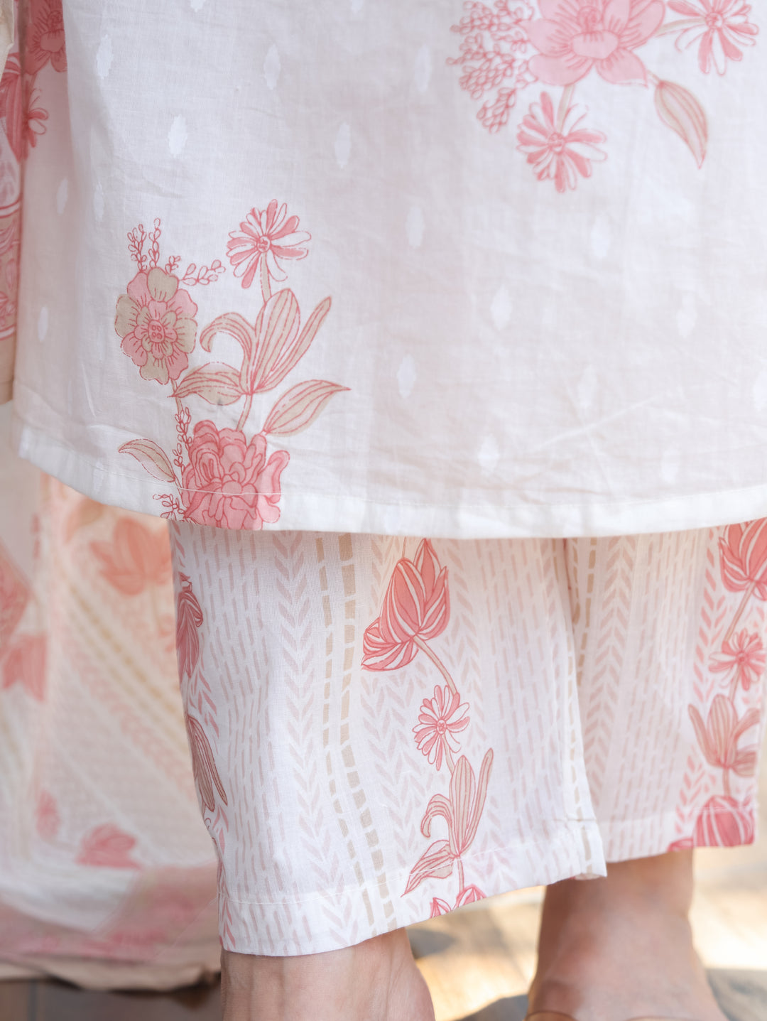 Sophia Cream White Mirror Work Cotton 3 Piece Set