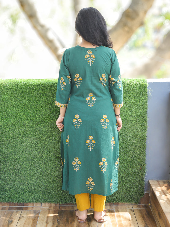 Aisha Green Mirror Work Cotton Kurti
