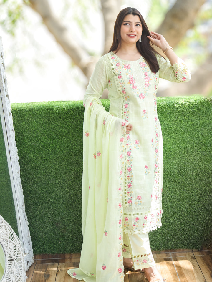 Chloe Mint Green Floral Mul Cotton 3 Piece Set