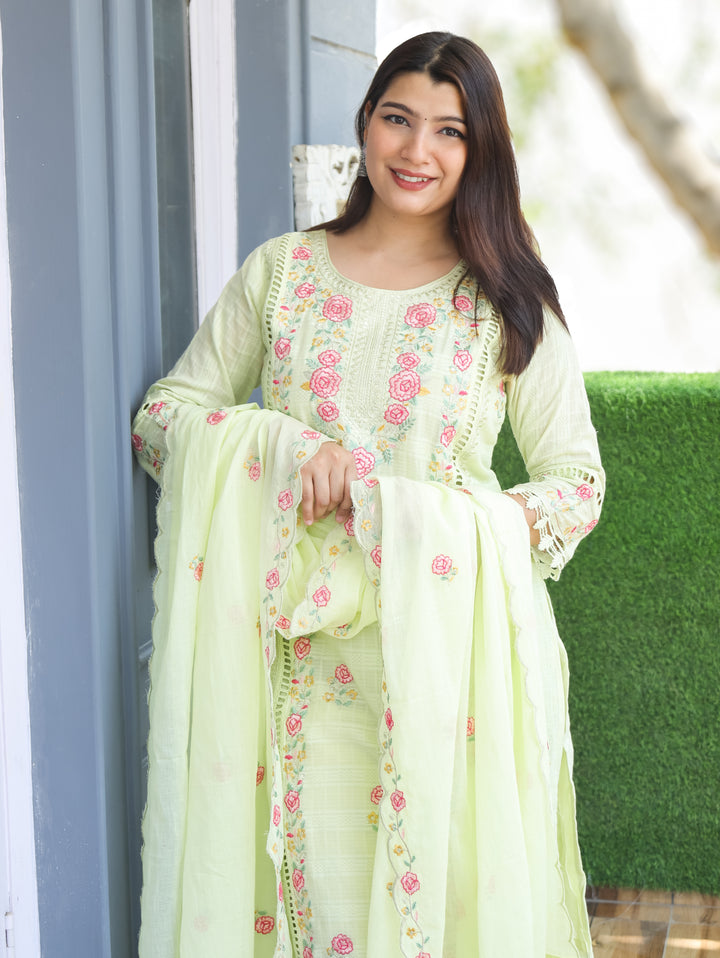 Chloe Mint Green Floral Mul Cotton 3 Piece Set