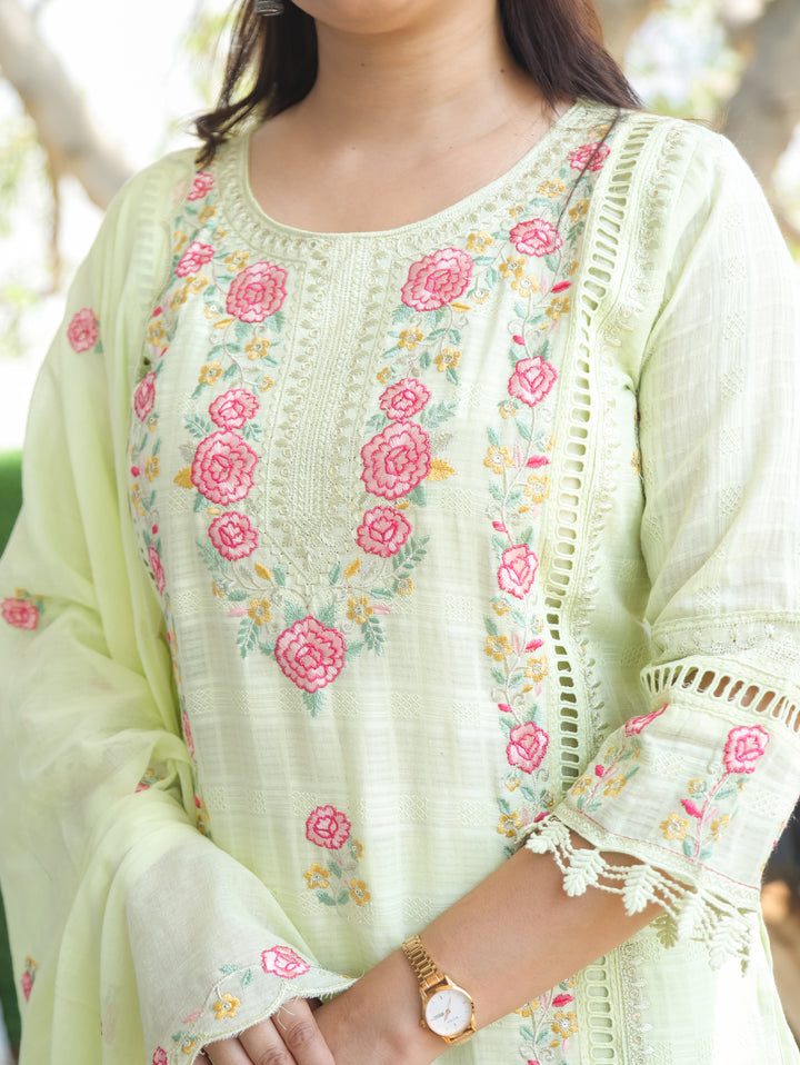 Chloe Mint Green Floral Mul Cotton 3 Piece Set