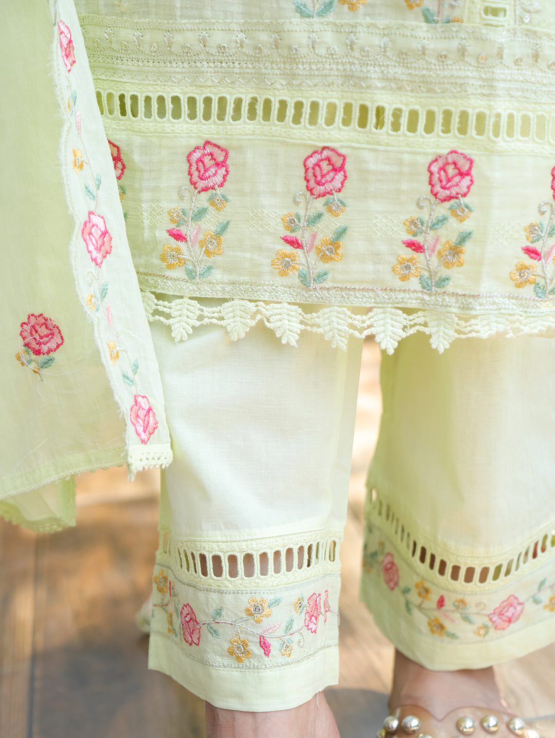 Chloe Mint Green Floral Mul Cotton 3 Piece Set