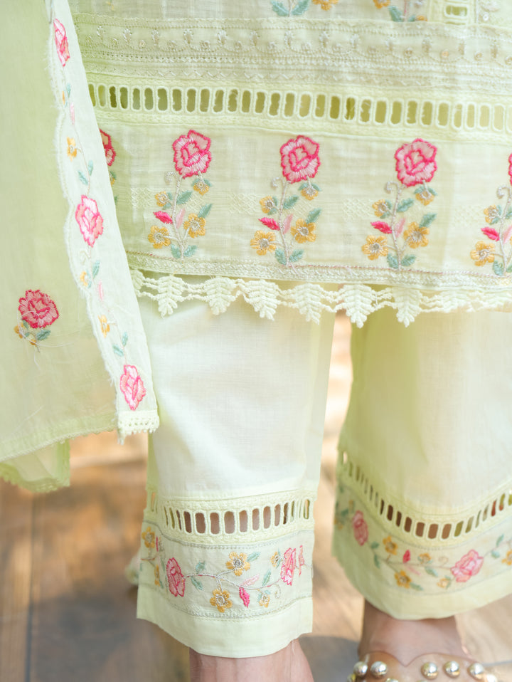 Chloe Mint Green Floral Mul Cotton 3 Piece Set