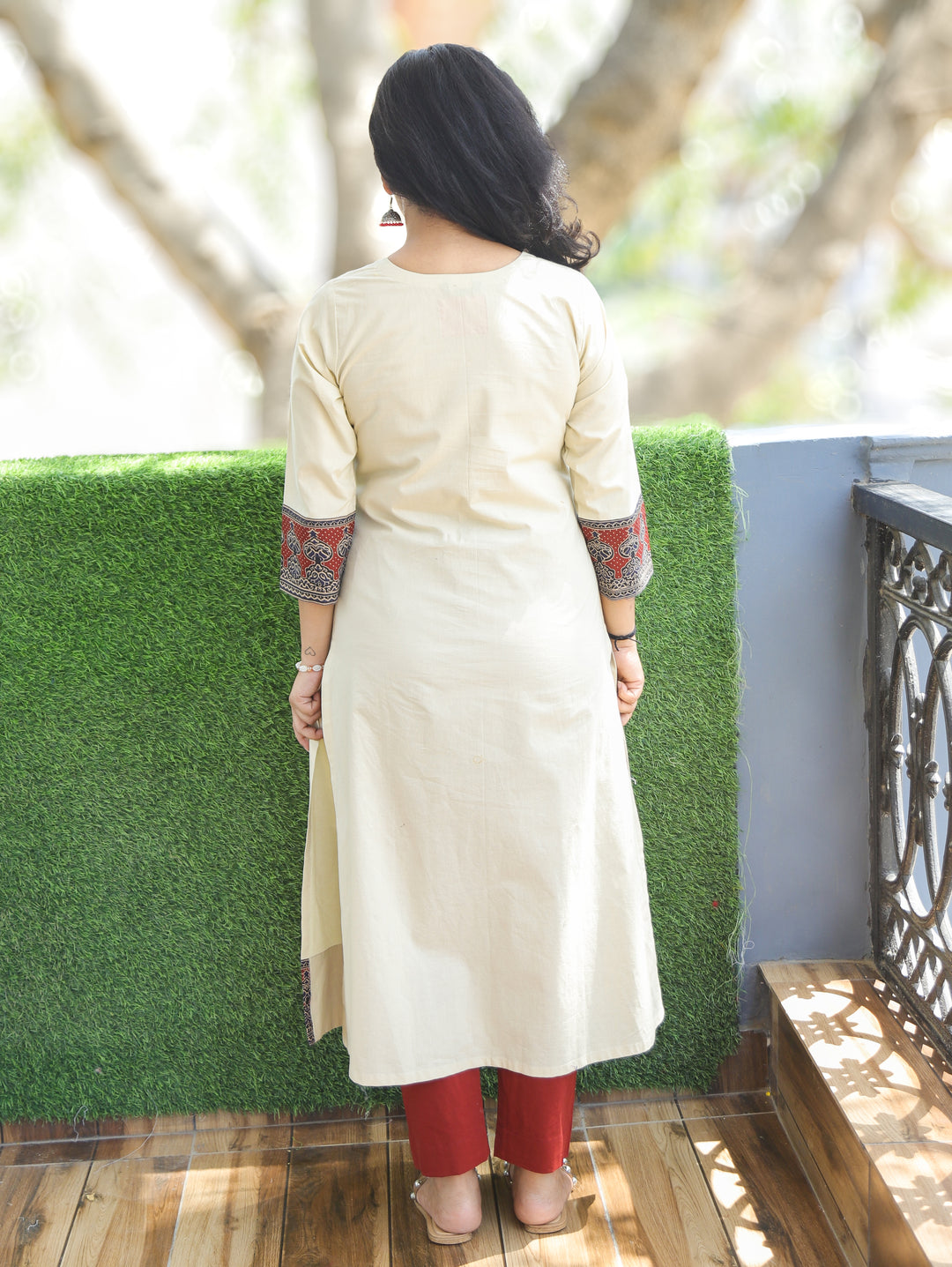 Elisha Off-white Ajrakh Yoke Cotton Kurti