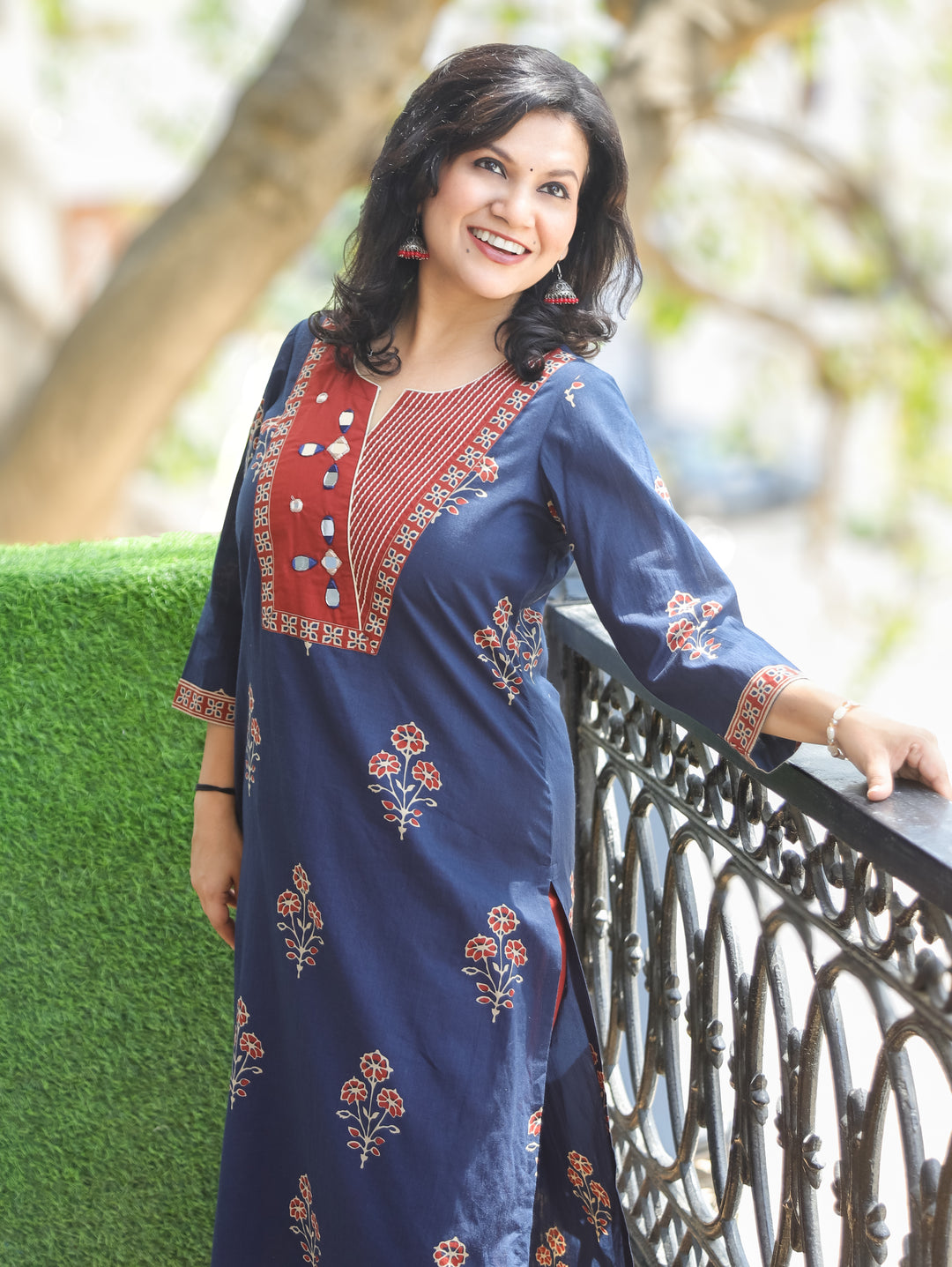 Aisha Blue Mirror Work Cotton Kurti