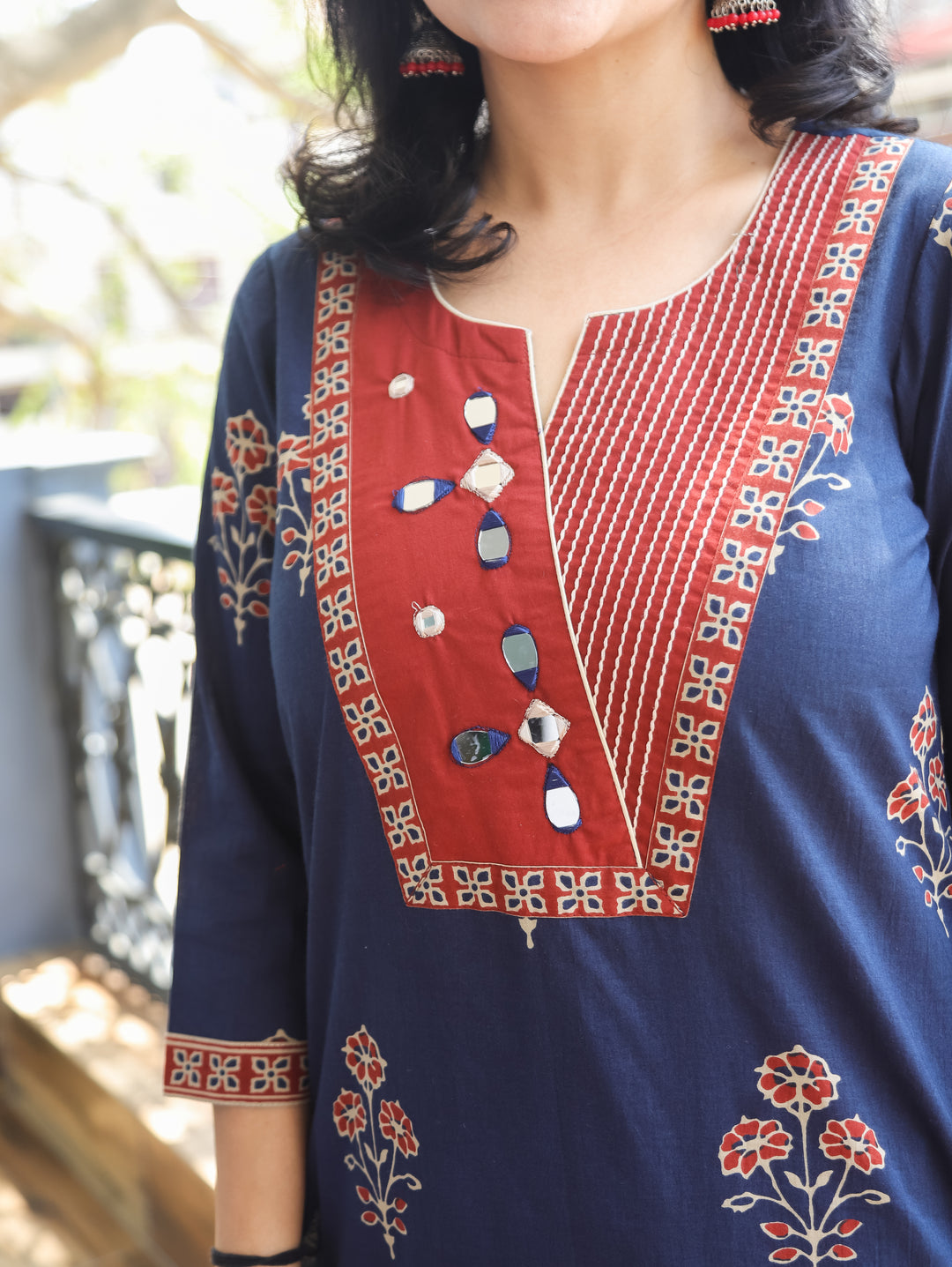 Aisha Blue Mirror Work Cotton Kurti