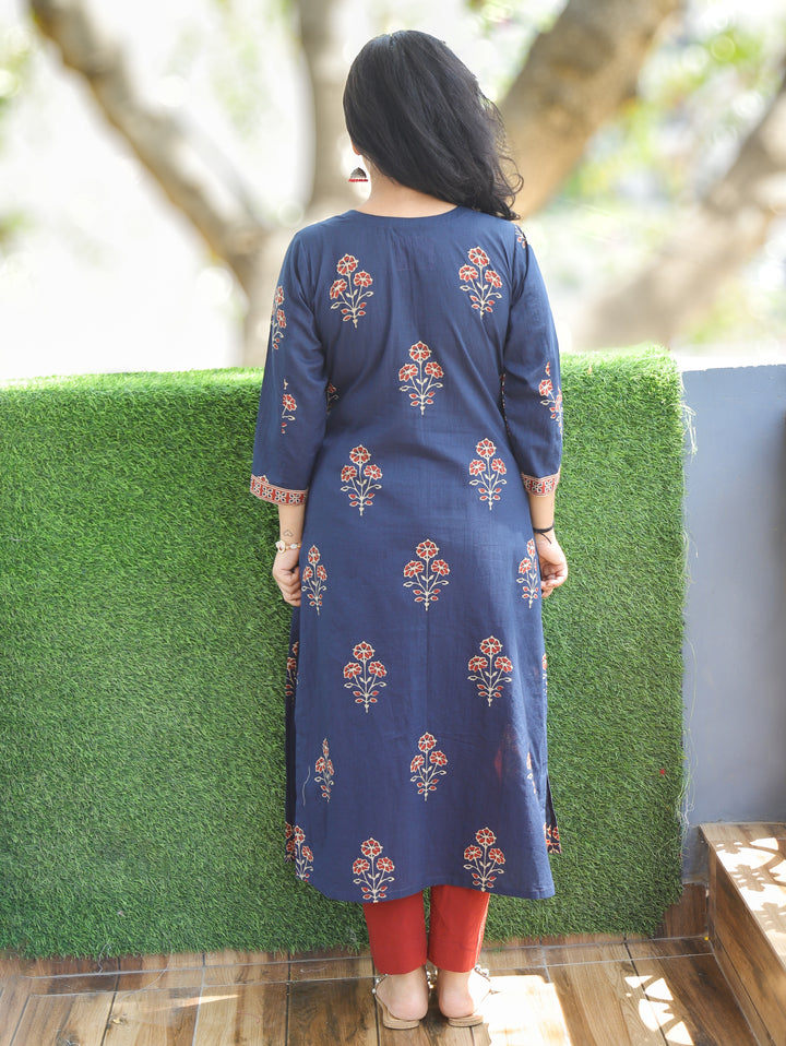 Aisha Blue Mirror Work Cotton Kurti