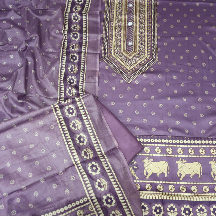 Riyavanshi Berry Purple Knot and Mirror Work with Pichwai Print Hem Jam Cotton Set