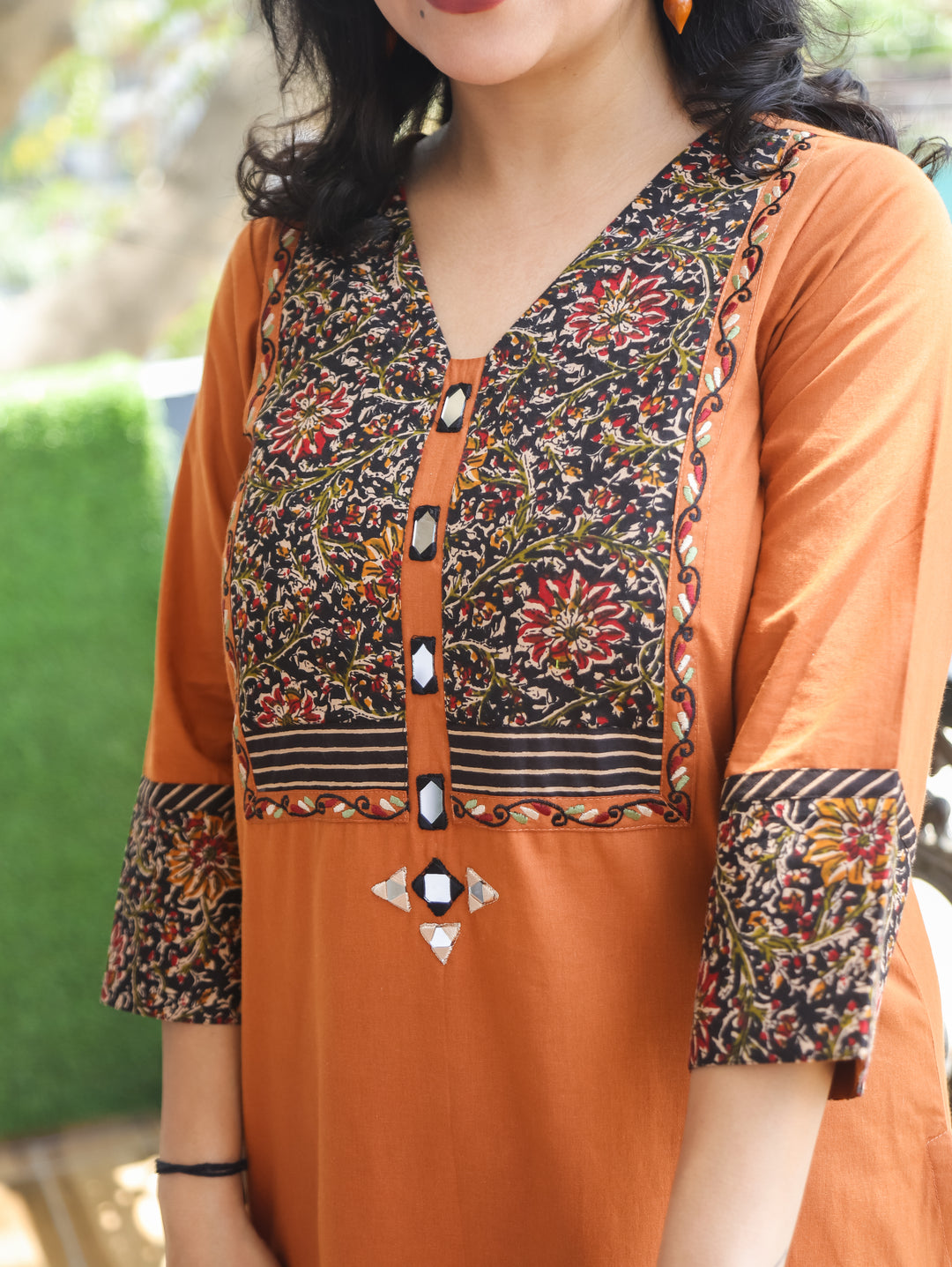 Elisha Burnt Rust Kalamkari Yoke Cotton Kurti