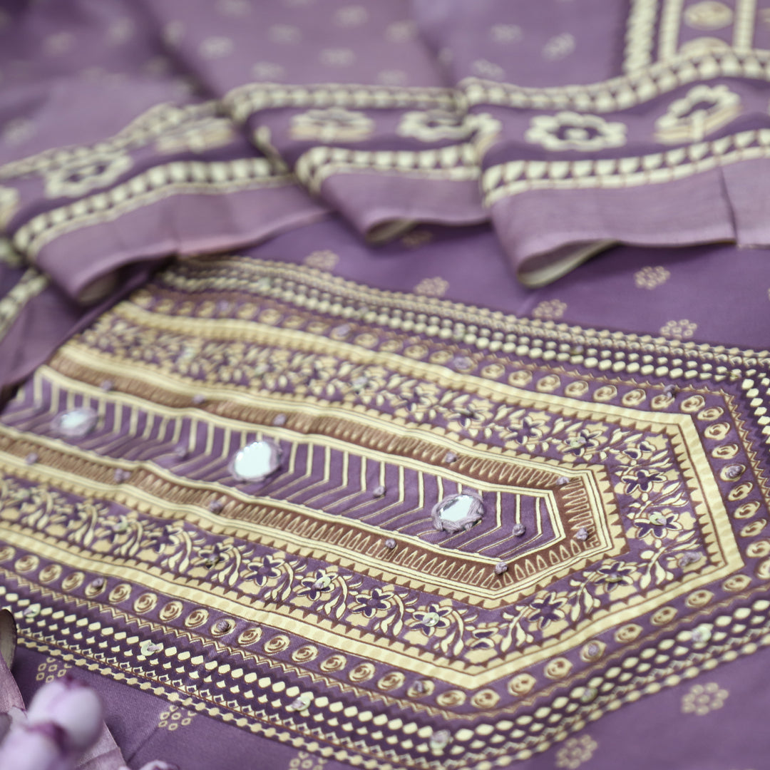 Riyavanshi Berry Purple Knot and Mirror Work with Pichwai Print Hem Jam Cotton Set