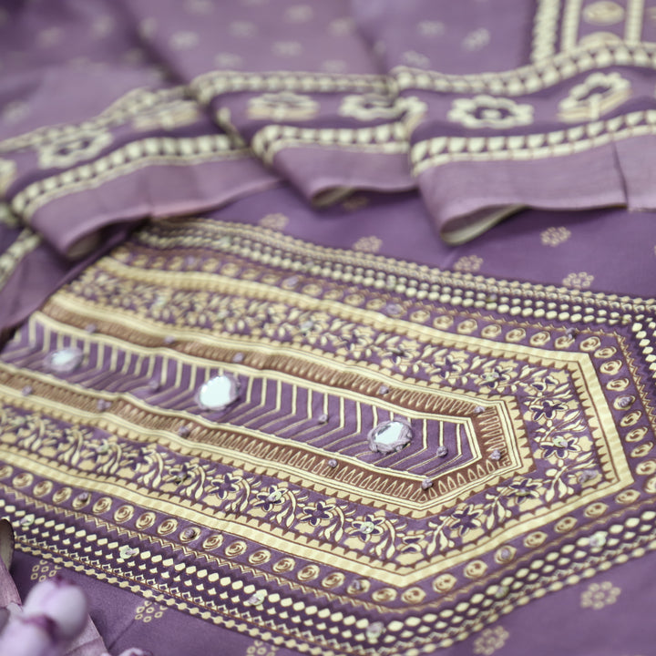 Riyavanshi Berry Purple Knot and Mirror Work with Pichwai Print Hem Jam Cotton Set