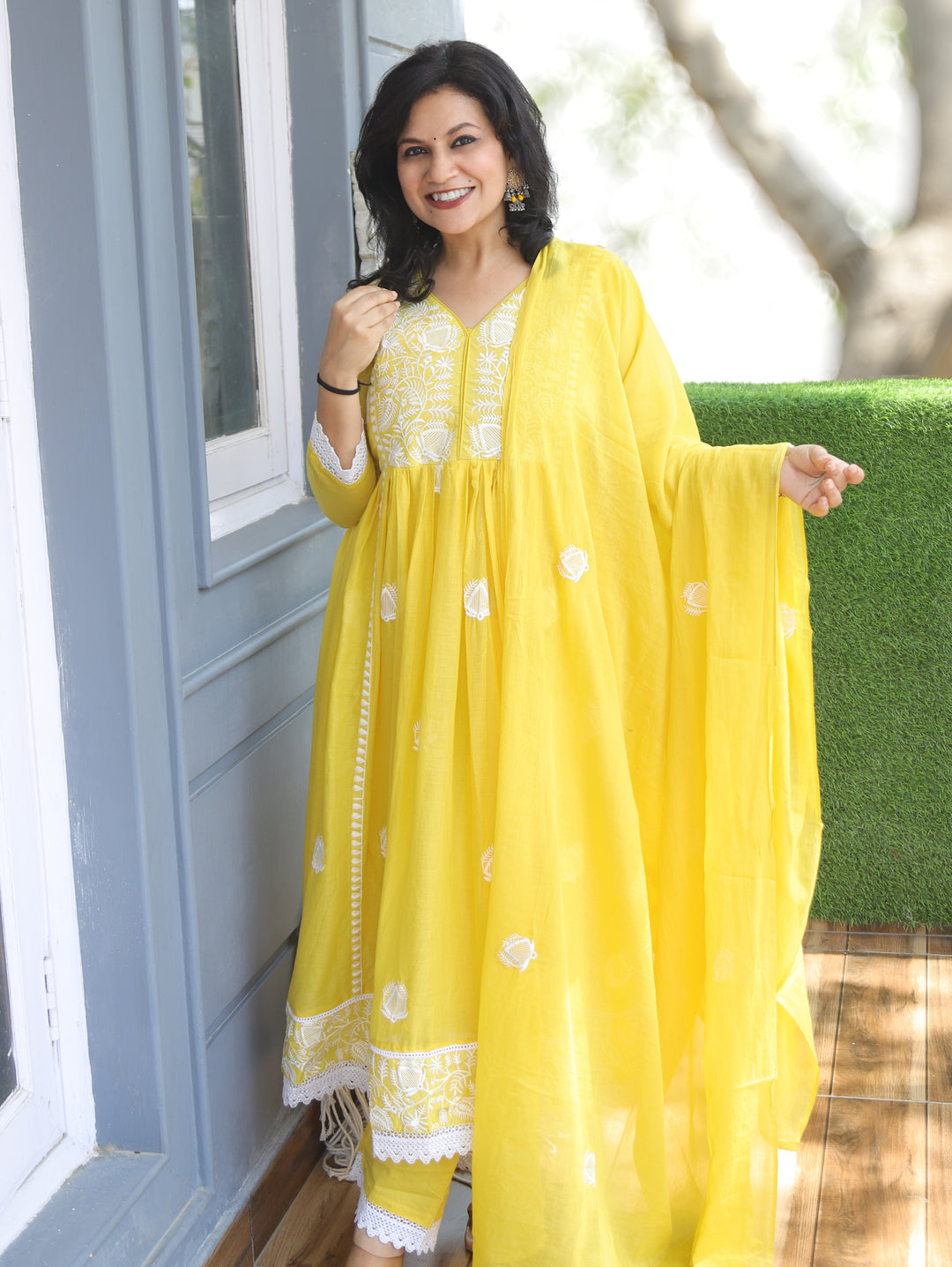 Noor Turmeric Yellow Anarkali Mul Cotton 3 Piece Set