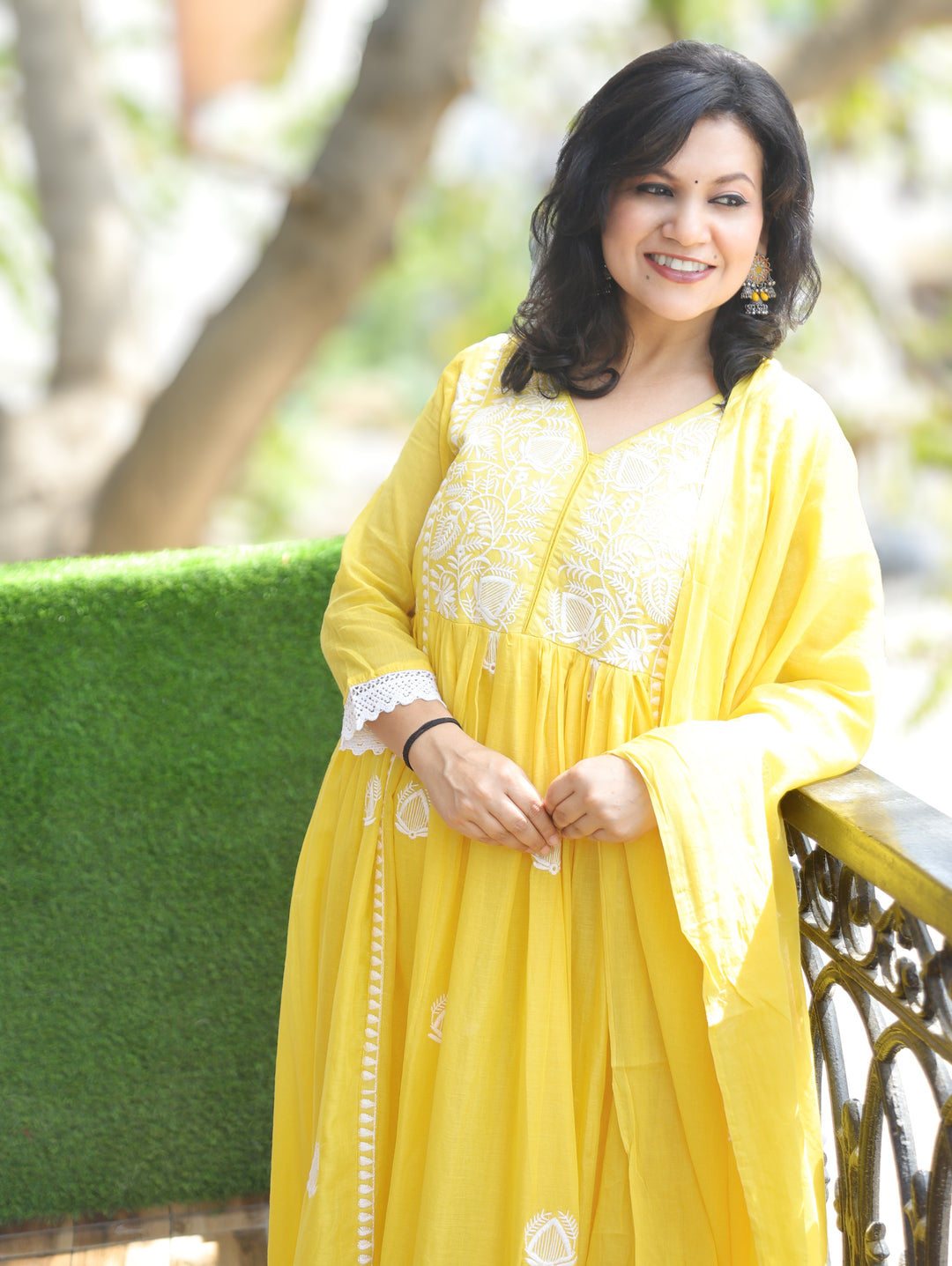 Noor Turmeric Yellow Anarkali Mul Cotton 3 Piece Set