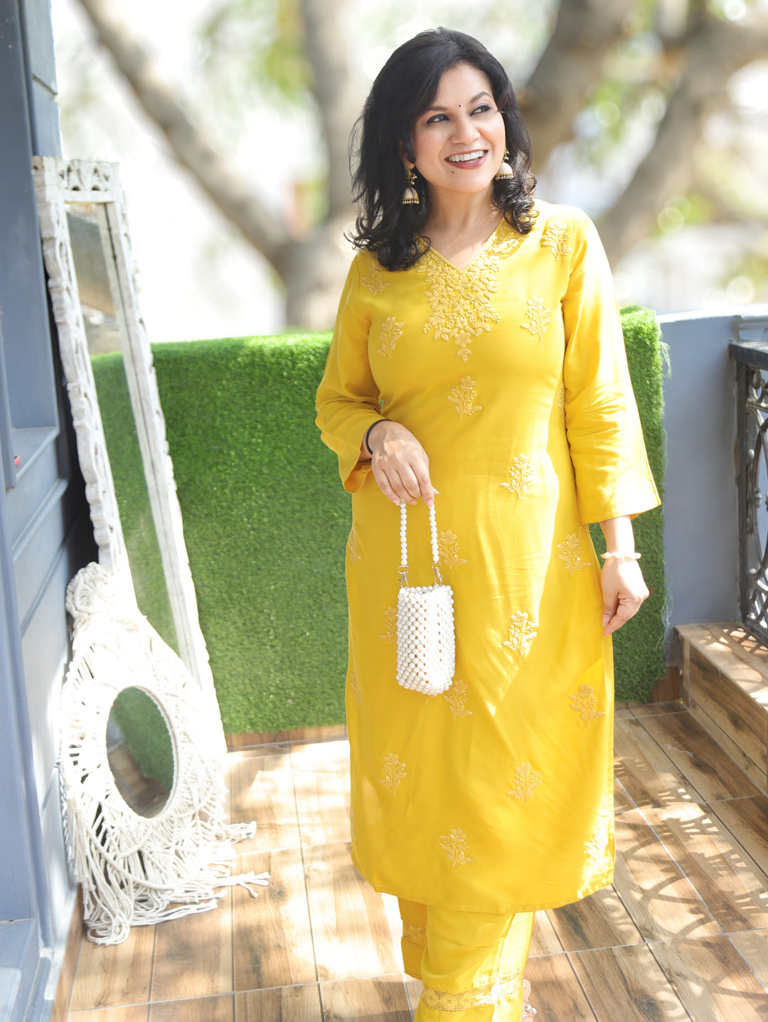 Jenna Dijon Yellow Chikankari Rayon 2 Piece Set