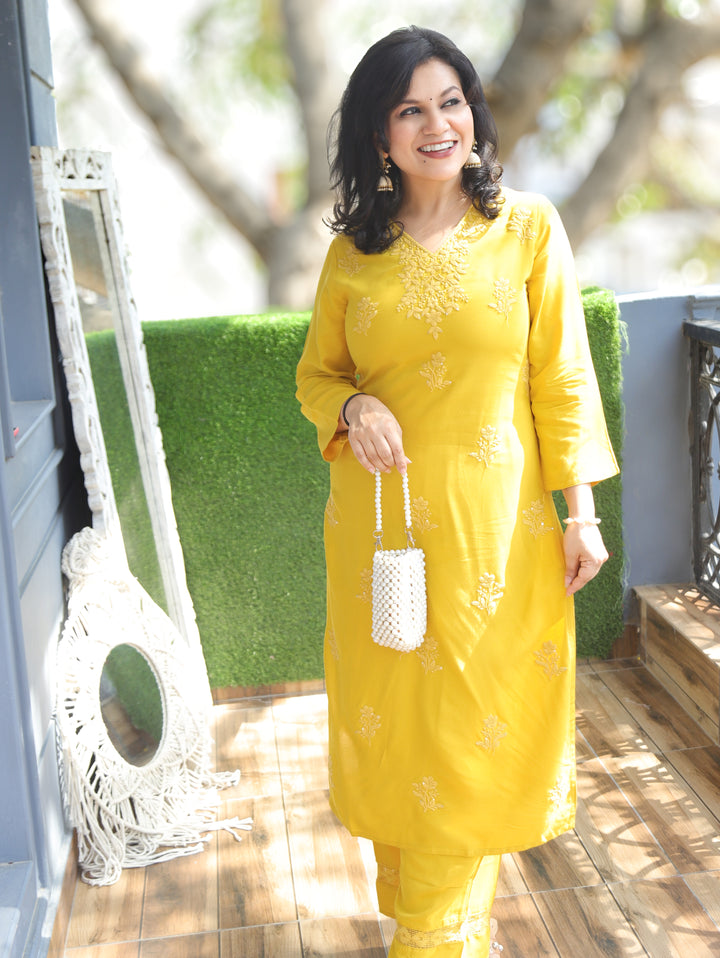 Jenna Dijon Yellow Chikankari Rayon 2 Piece Set