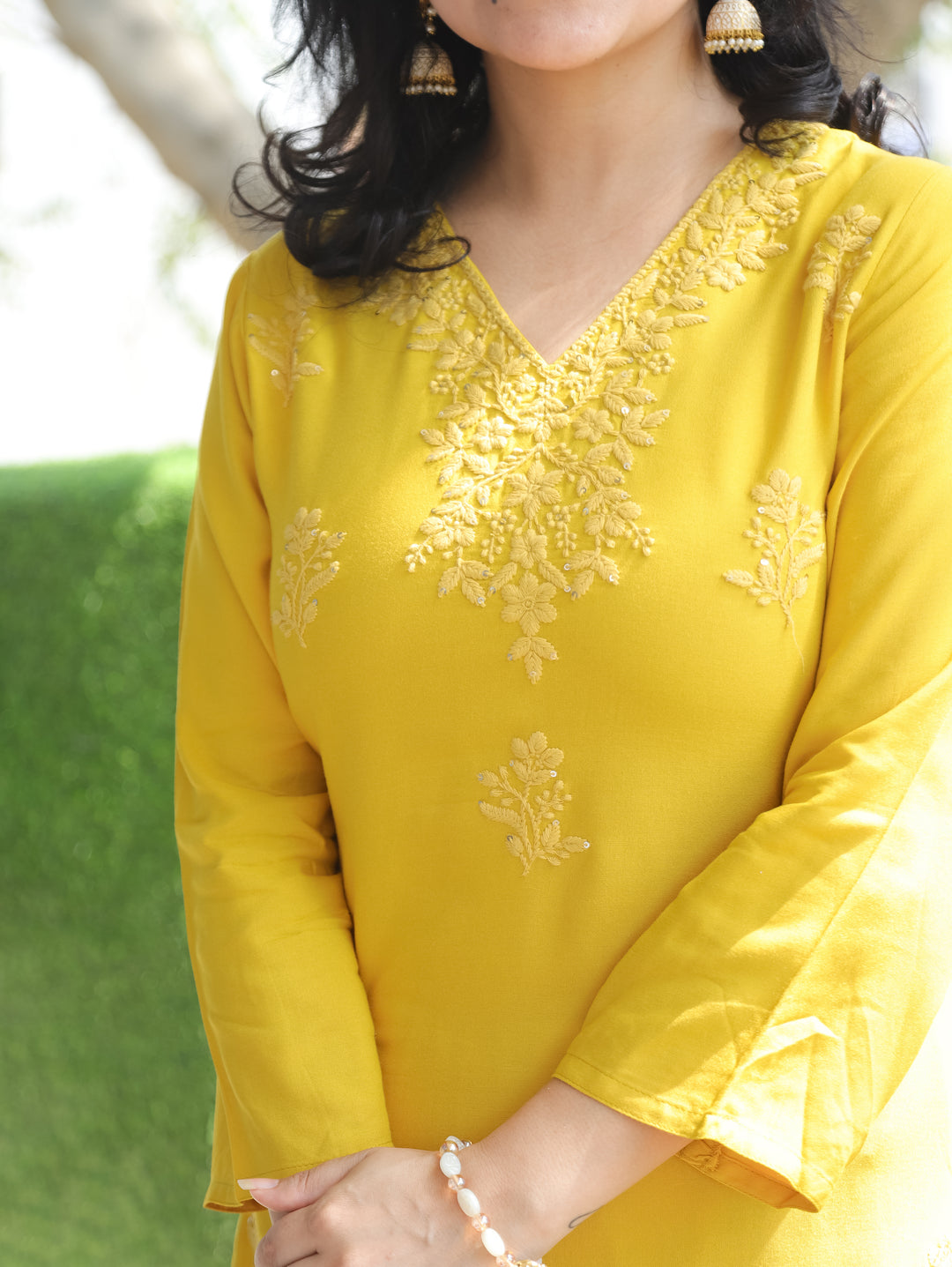 Jenna Dijon Yellow Chikankari Rayon 2 Piece Set
