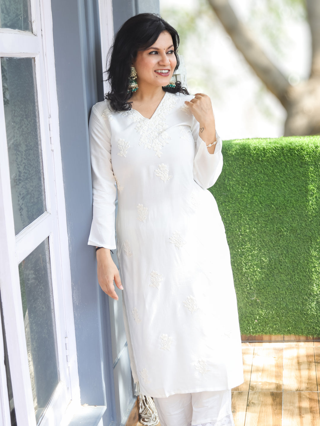 Jenna Pearl White Chikankari Rayon 2 Piece Set