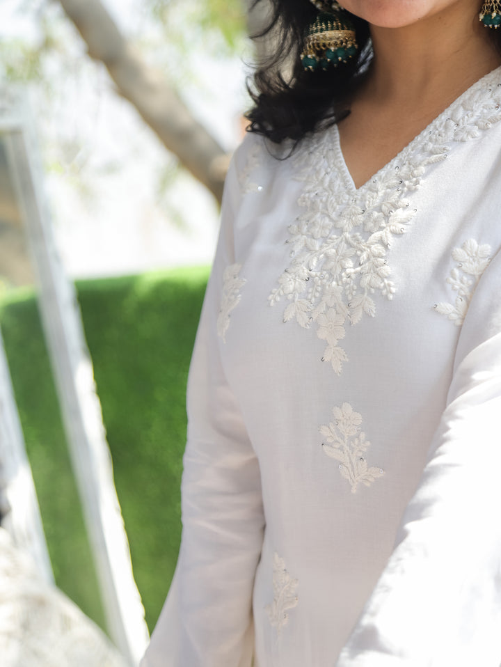 Jenna Pearl White Chikankari Rayon 2 Piece Set