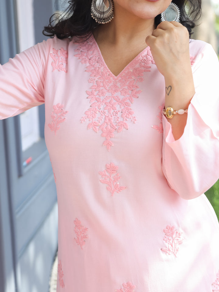Jenna Candy Pink Chikankari Rayon 2 Piece Set