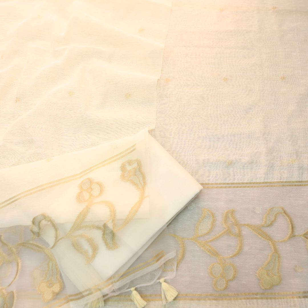 Eyana Shell Beige Zari Detailing Tussar Cotton Chanderi Set